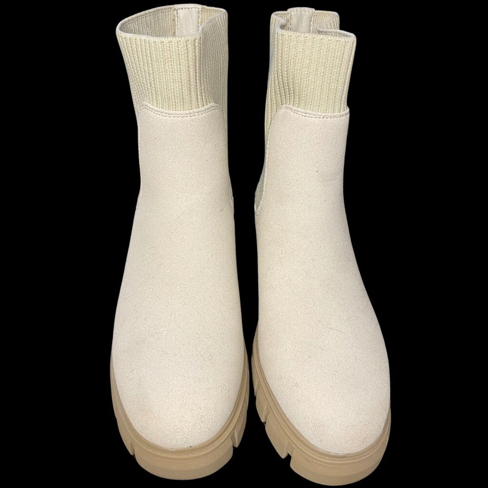 Cream Suede Ankle Boots - Lug Heel - Size 6.5M